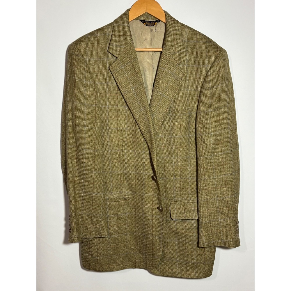 Brooks Brothers Mens 40R Window Pane Blazer Jacket Sport Coat Brown USA Academia